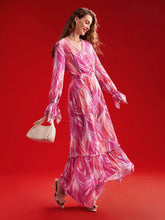 MOTF PREMIUM WOVEN WOMEN'S FULL PRINTED RUFFLE SLEEVE DRESS